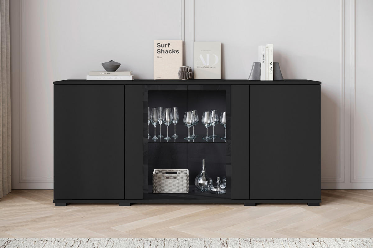 SIDEBOARD 150/69,7/39,5 cm  in Schwarz  - Schwarz, Design, Glas/Holzwerkstoff (150/69,7/39,5cm) - Livetastic