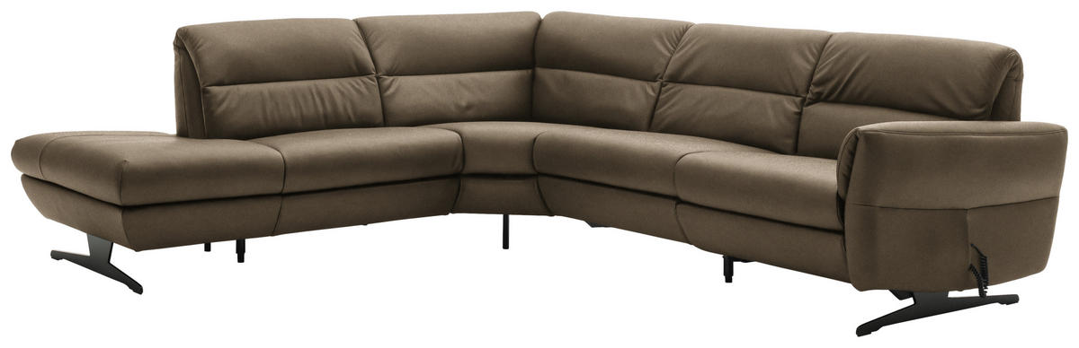 ECKSOFA Hellbraun Echtleder  - Hellbraun/Schwarz, Design, Leder/Metall (258/286cm) - Schöner Wohnen