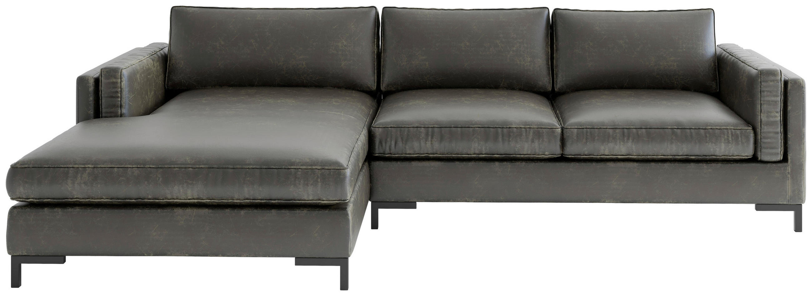ECKSOFA in Lederlook, Flachgewebe Olivgrün  - Schwarz/Olivgrün, Design, Textil/Metall (160/265cm) - Livetastic