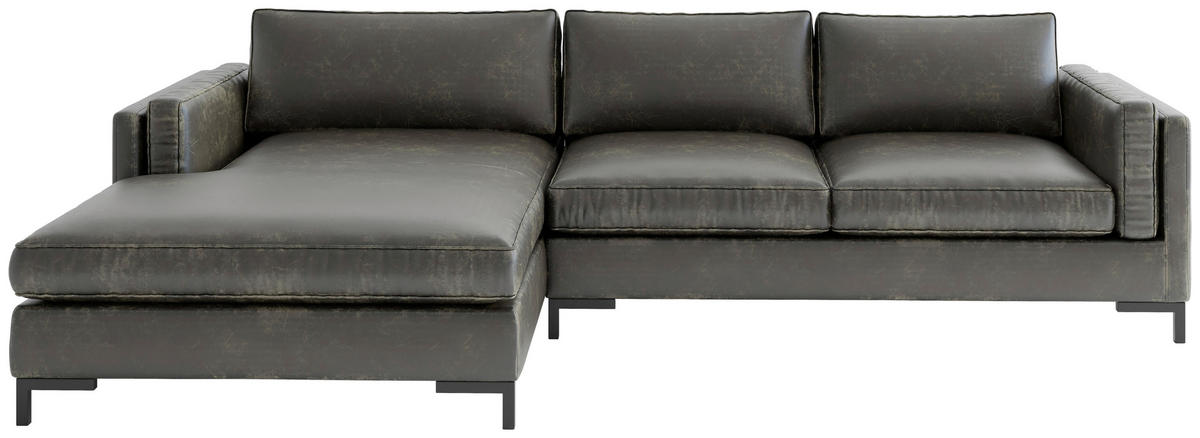 ECKSOFA Packo Olivgrün Lederlook, Flachgewebe  - Schwarz/Olivgrün, Design, Textil/Metall (160/265cm) - Livetastic