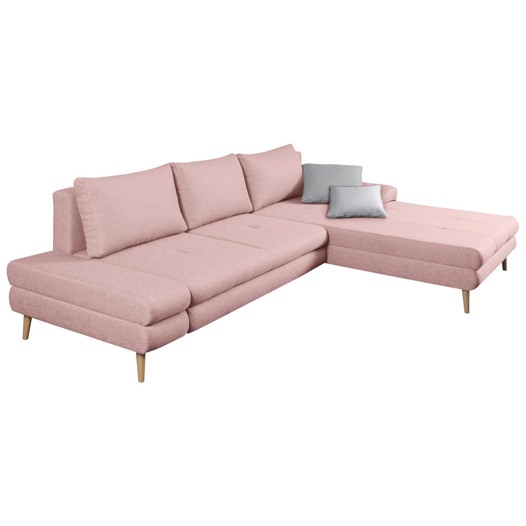 Thumbnail - Mid.you Ecksofa, Rosa, Textil, Erle, Uni, 5-Sitzer, seitenverkehrt montierbar, L-Form, 313x215 cm, Made in EU, Schlafen ...