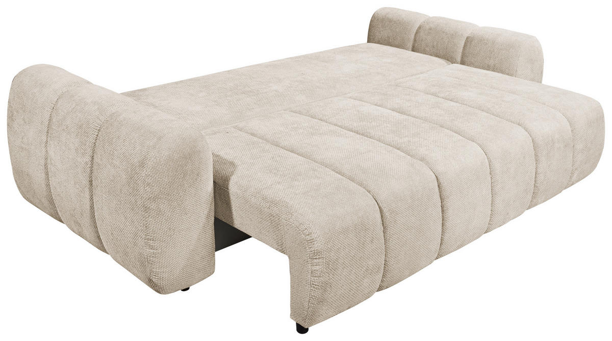 SCHLAFSOFA  mit Schlafen auf Sitzhöhe, Rücken echt, Armteil links, Armteil rechts Webstoff Beige  - Beige/Schwarz, Design, Kunststoff/Textil (256/76/112cm) - MID.YOU