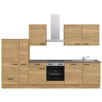 KÜCHENBLOCK 330 cm   in Eichefarben, Schieferfarben  - Schieferfarben/Eichefarben, MODERN, Holzwerkstoff/Metall (330cm) - Nobilia