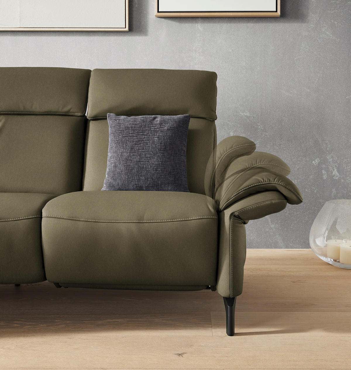 2-SITZER-SOFA in Echtleder Olivgrün  - Schwarz/Olivgrün, Konventionell, Leder/Metall (178/103/92cm) - Dieter Knoll