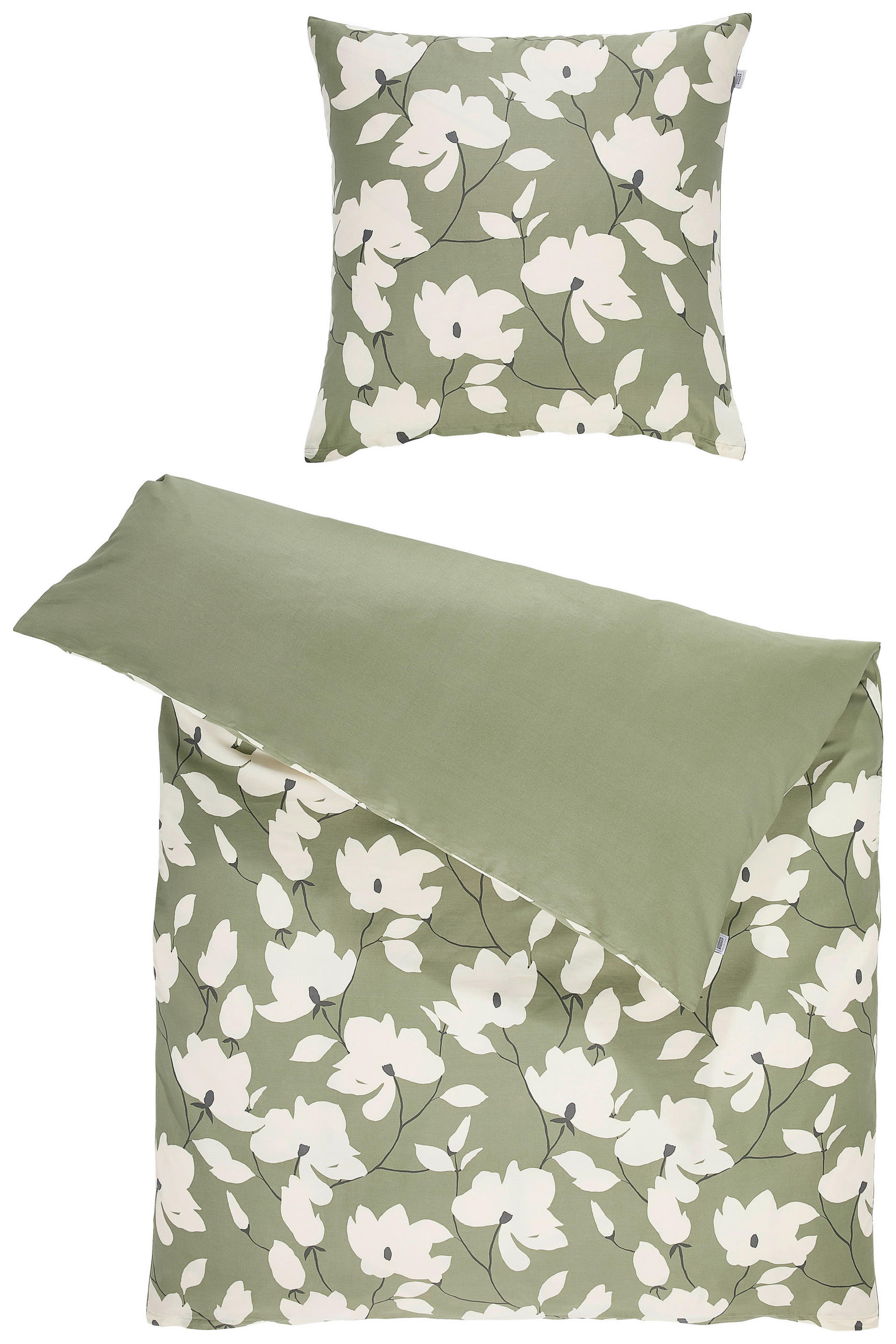 WENDEBETTWÄSCHE Schöner Wohnen - Fleur khaki Satin 135/200 cm  - Khaki/Grün, Design, Textil (135/200cm) - Schöner Wohnen