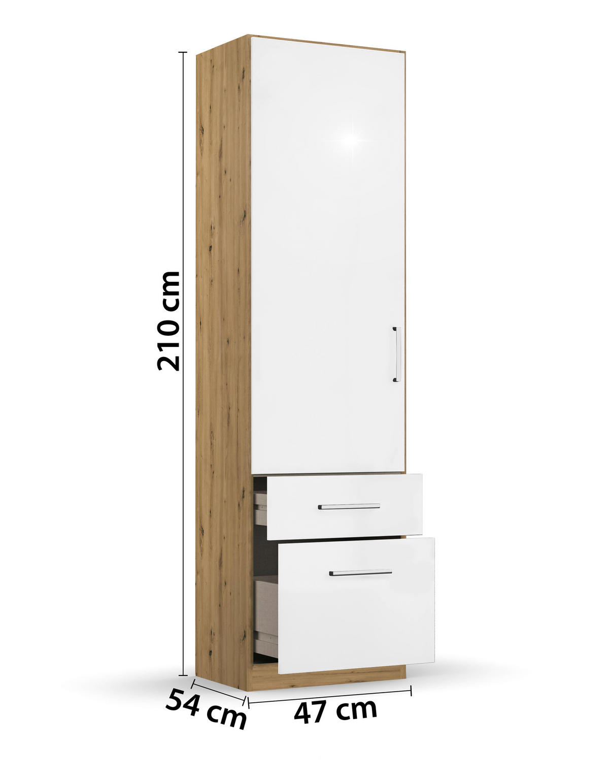 DREHTÜRENSCHRANK  in Eiche Artisan, Weiß Hochglanz  - Chromfarben/Weiß Hochglanz, MODERN, Holzwerkstoff/Kunststoff (47/210/54cm) - Rauch Möbel