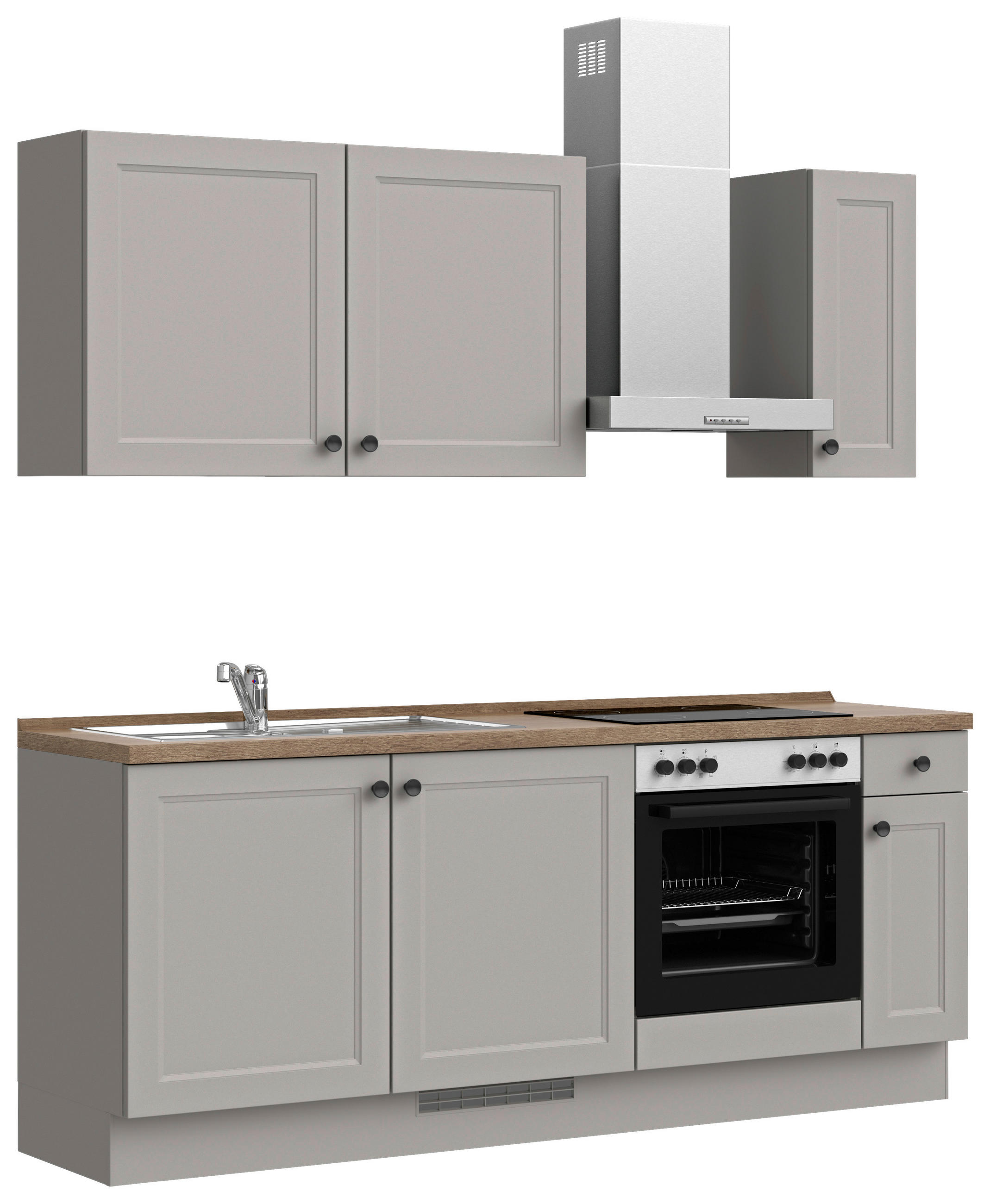 KÜCHENBLOCK Cascada 210 cm  in Grau, Eiche dunkel  - Eiche dunkel/Schwarz, MODERN, Holzwerkstoff/Metall (210cm) - Nobilia