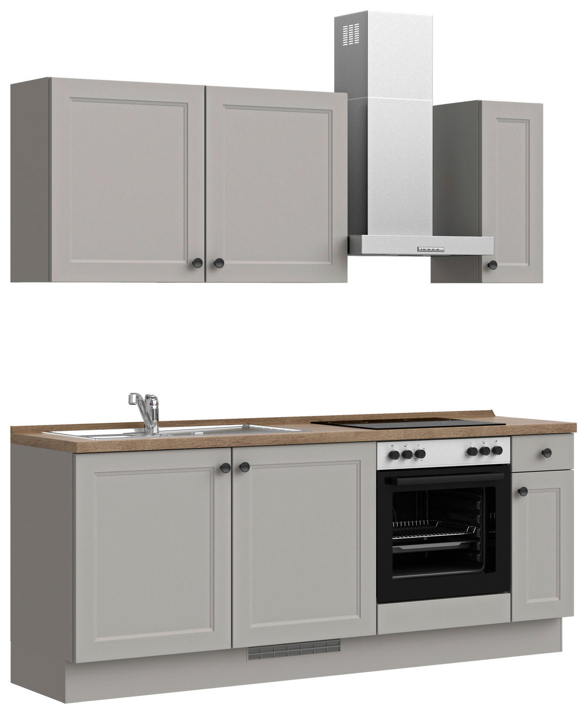 KÜCHENBLOCK Cascada 210 cm  in Grau, Eiche dunkel  - Eiche dunkel/Schwarz, MODERN, Holzwerkstoff/Metall (210cm) - Nobilia