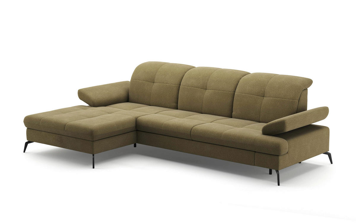 ECKSOFA in Flachgewebe Olivgrün  - Schwarz/Olivgrün, Konventionell, Textil/Metall (185/279cm) - Sit & More