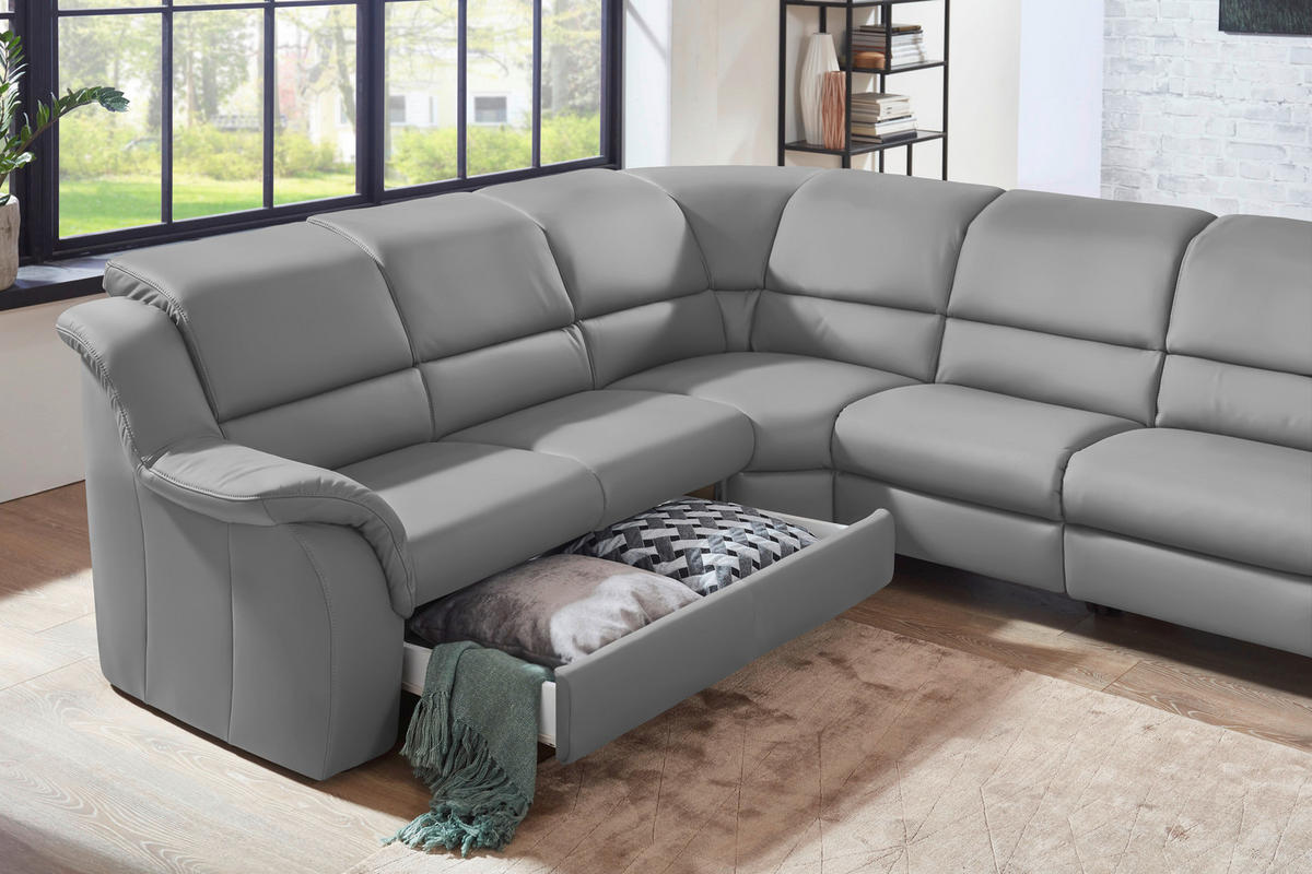 ECKSOFA  in Echtleder Hellgrau  260/324 cm  - Hellgrau/Schwarz, KONVENTIONELL, Leder/Kunststoff (260/324cm) - Cantus