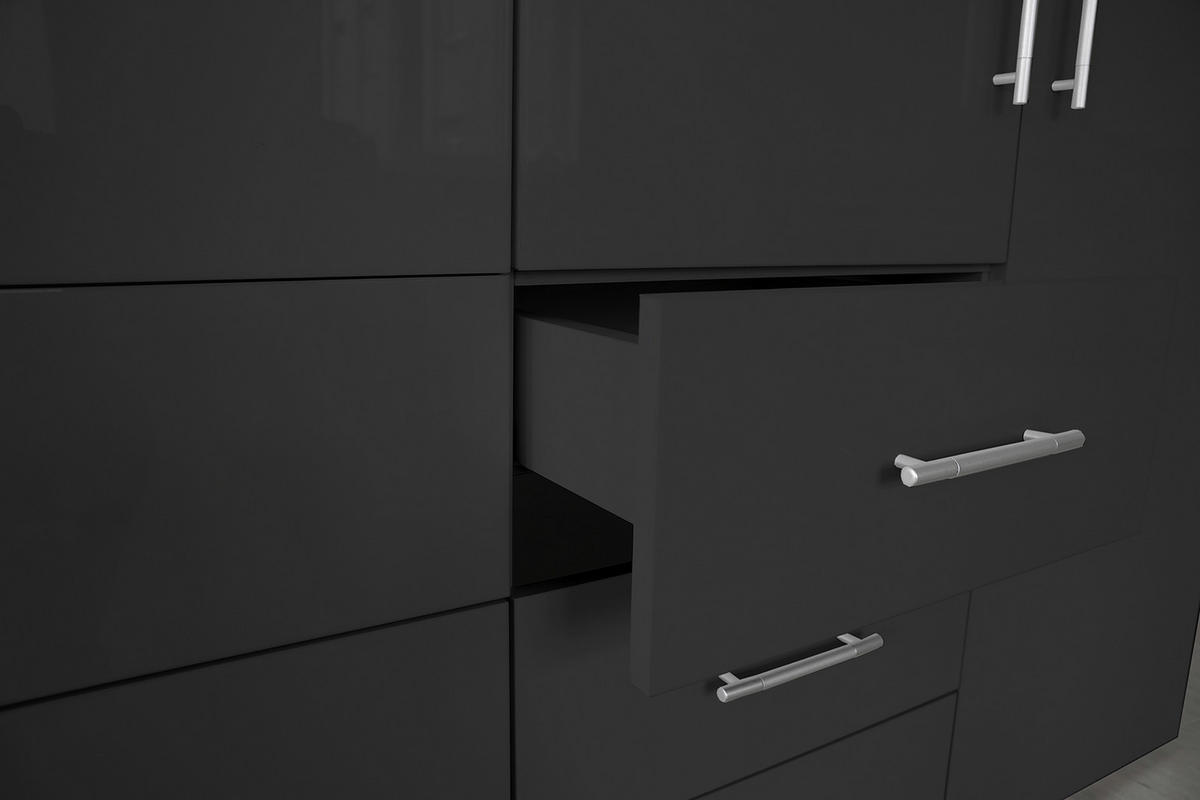 GARDEROB MED GÅNGJÄRN 244/218,6/59,4 cm 5-dörrar - aluminiumfärg/antracit högglans, Klassisk, metall/trämaterial (244/218,6/59,4cm) - Best Price