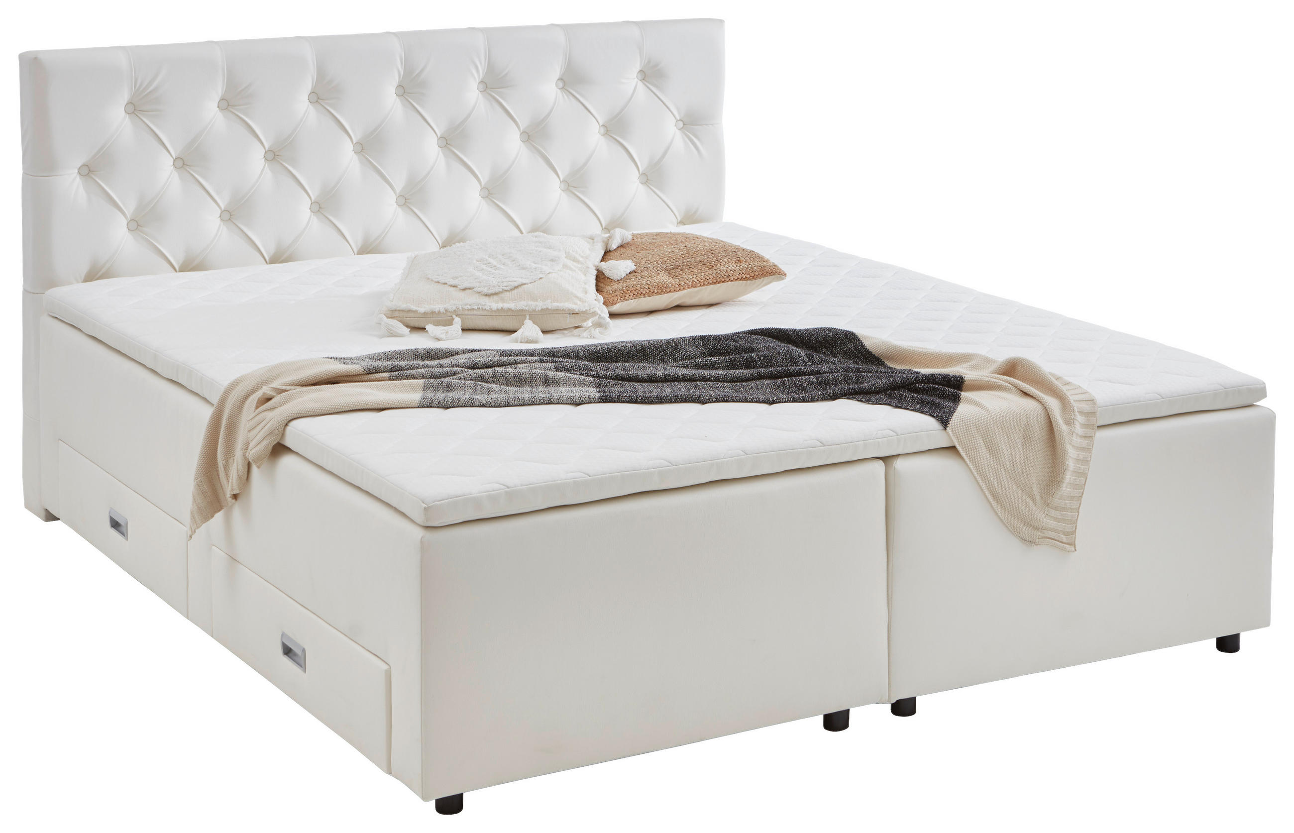 Thumbnail - Mid.you Boxbett, Weiß, Textil, H2 + H3, 160x200 cm, gepolstertes Kopfteil, Topper durchgehend, in verschiedenen Größen e...