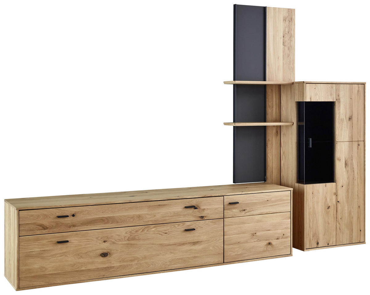 WOHNWAND  in Grau, Eichefarben  292/203/49 cm  - Eichefarben/Anthrazit, KONVENTIONELL, Glas/Holz (292/203/49cm) - Musterring