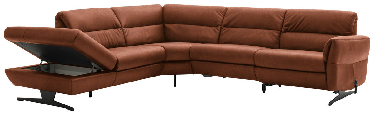 ECKSOFA Cognac Echtleder  - Cognac/Schwarz, Design, Leder/Metall (258/286cm) - Schöner Wohnen