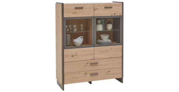 HIGHBOARD  117/150/41 cm 2 Schublade(n)  - Eiche Artisan/Grau, Design, Glas/Holzwerkstoff (117/150/41cm) - Hom`in