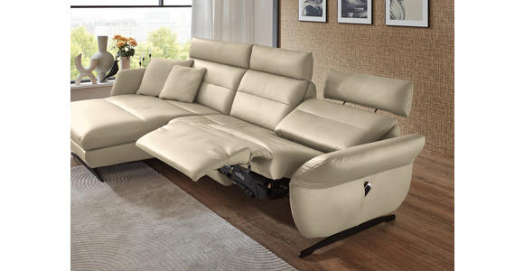 ECKSOFA in Echtleder Ecru 169/298 cm - Ecru/Schwarz, Design, Leder/Metall (169/298cm) - Dieter Knoll