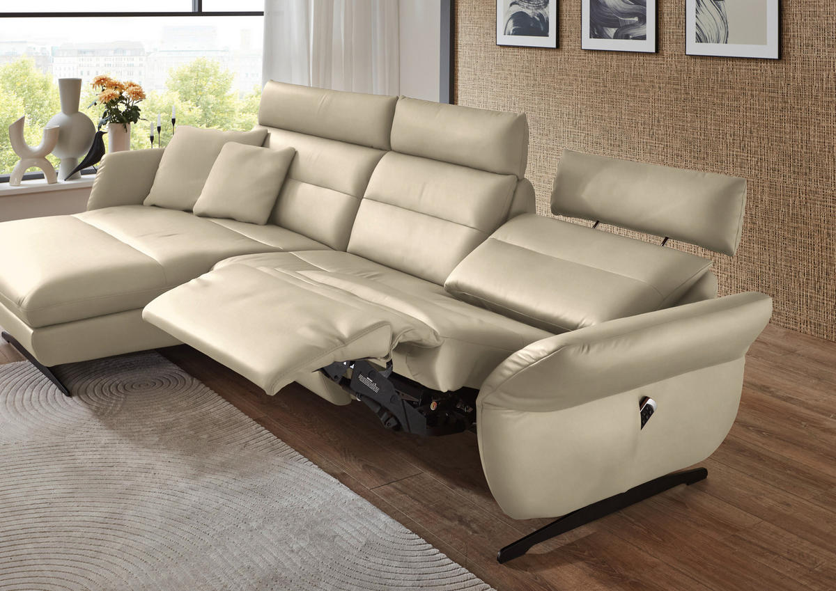 ECKSOFA in Echtleder Ecru  169/298 cm  - Ecru/Schwarz, Design, Leder/Metall (169/298cm) - Dieter Knoll
