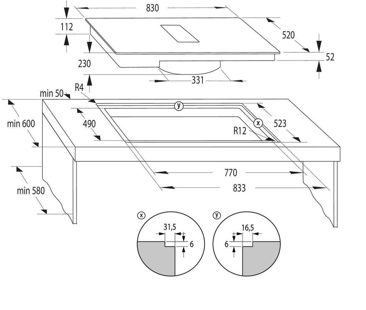 KOCHFELD-DUNSTABZUG-KOMBI  - Schwarz, Basics, Glas/Metall (83/23/52cm) - Hisense