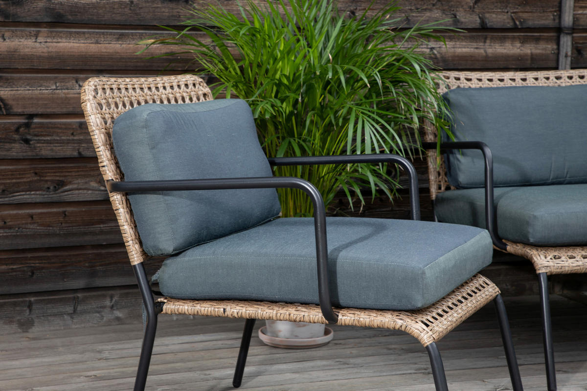 LOUNGEGARNITUR   Rattan Stahl  - Dunkelgrau/Schwarz, KONVENTIONELL, Naturmaterialien/Holz - Gardenson