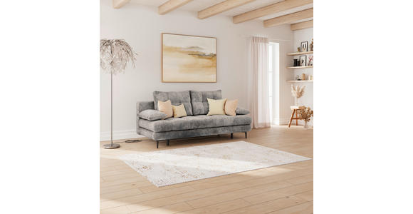 SCHLAFSOFA Chenille Grau Rückenkissen, Armlehnenkissen, Bettkasten, Schlaffunktion, Rücken echt  - Schwarz/Grau, KONVENTIONELL, Textil/Metall (203/94/96cm) - Carryhome