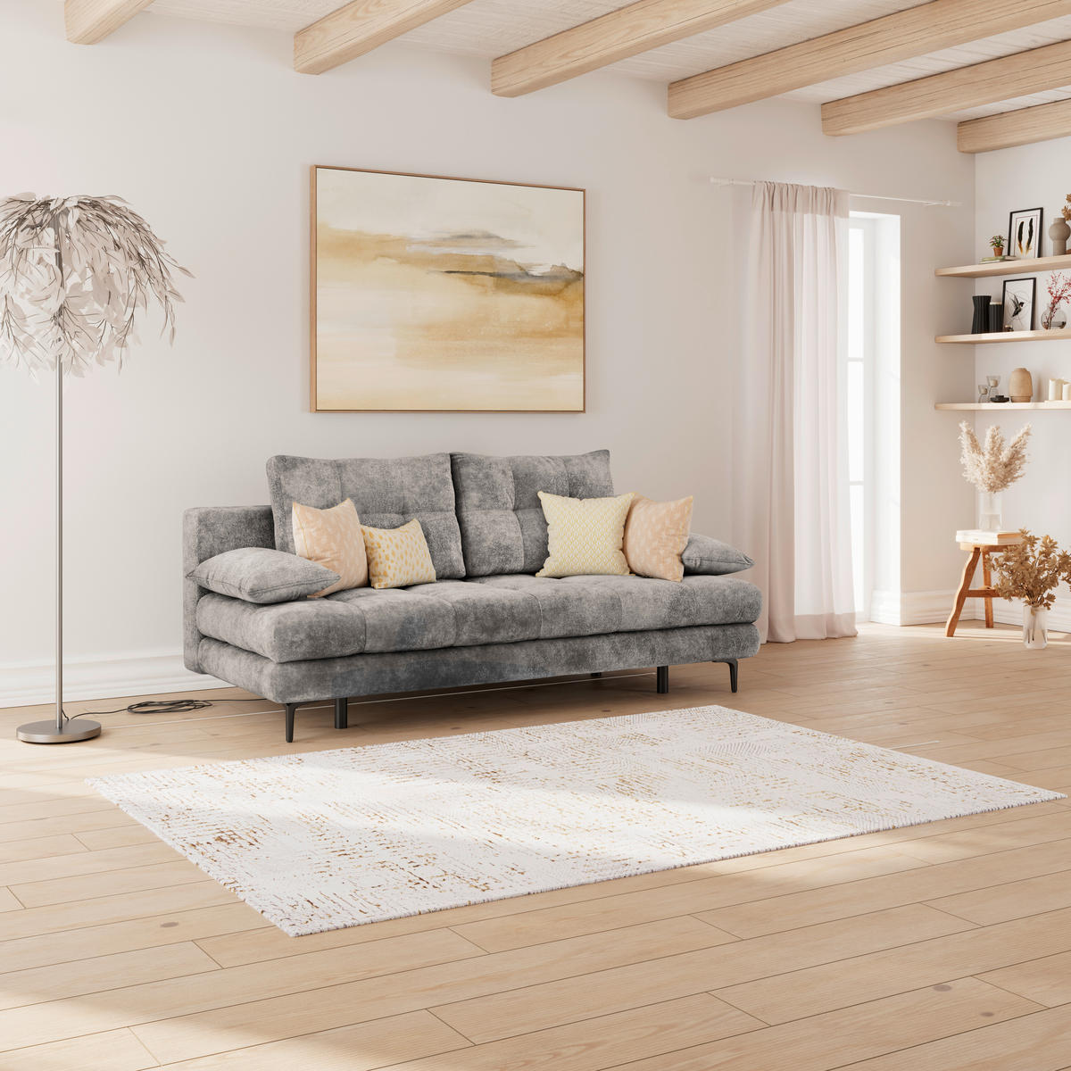 SCHLAFSOFA Chenille Grau  - Schwarz/Grau, Konventionell, Textil/Metall (203/94/96cm) - MID.YOU