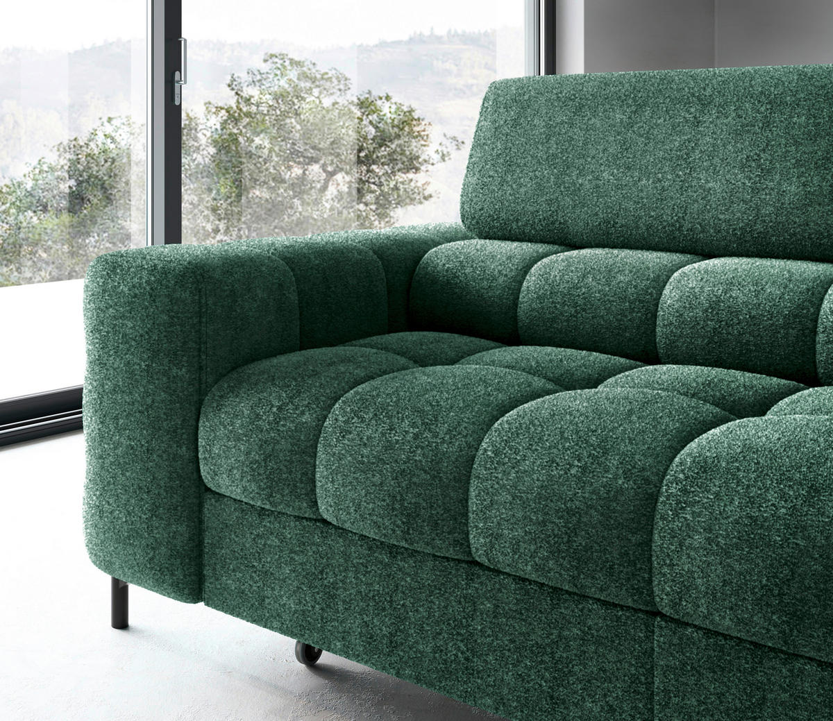 ECKSOFA FERUCCE Dunkelgrün Teddystoff Bettkasten, Kopfteilverstellung  - Dunkelgrün/Schwarz, Design, Textil/Metall (276/200cm) - MID.YOU