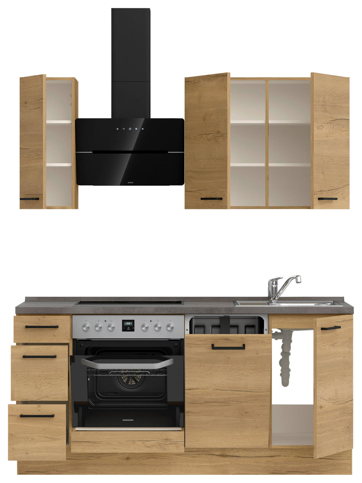 KÜCHENBLOCK 180 cm   in Eichefarben, Schieferfarben  - Schieferfarben/Eichefarben, MODERN, Holzwerkstoff/Metall (180cm) - Nobilia