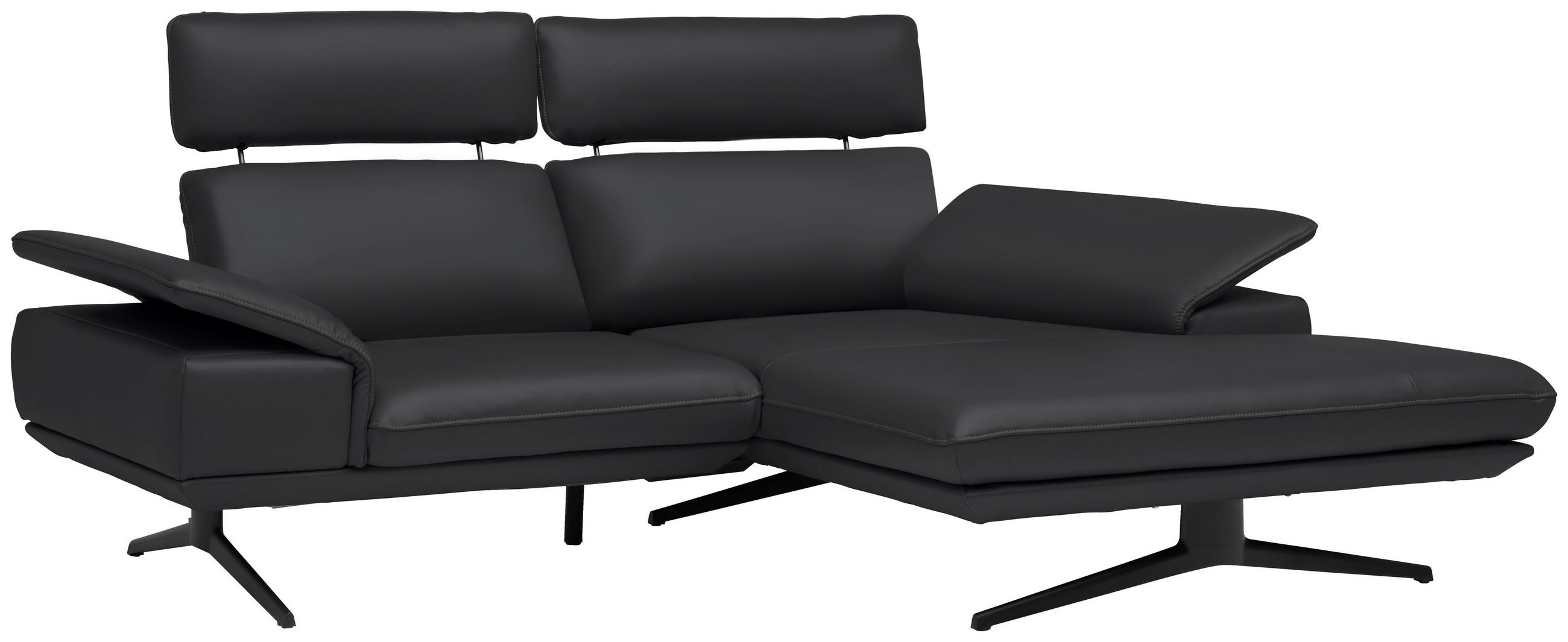 ECKSOFA in Echtleder Schwarz  - Beige/Schwarz, Design, Leder/Metall (239/150cm) - Koinor