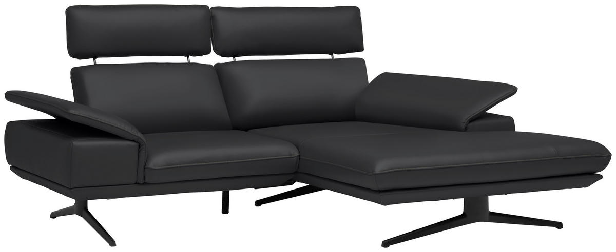 ECKSOFA in Echtleder Schwarz  - Beige/Schwarz, Design, Leder/Metall (239/150cm) - Koinor