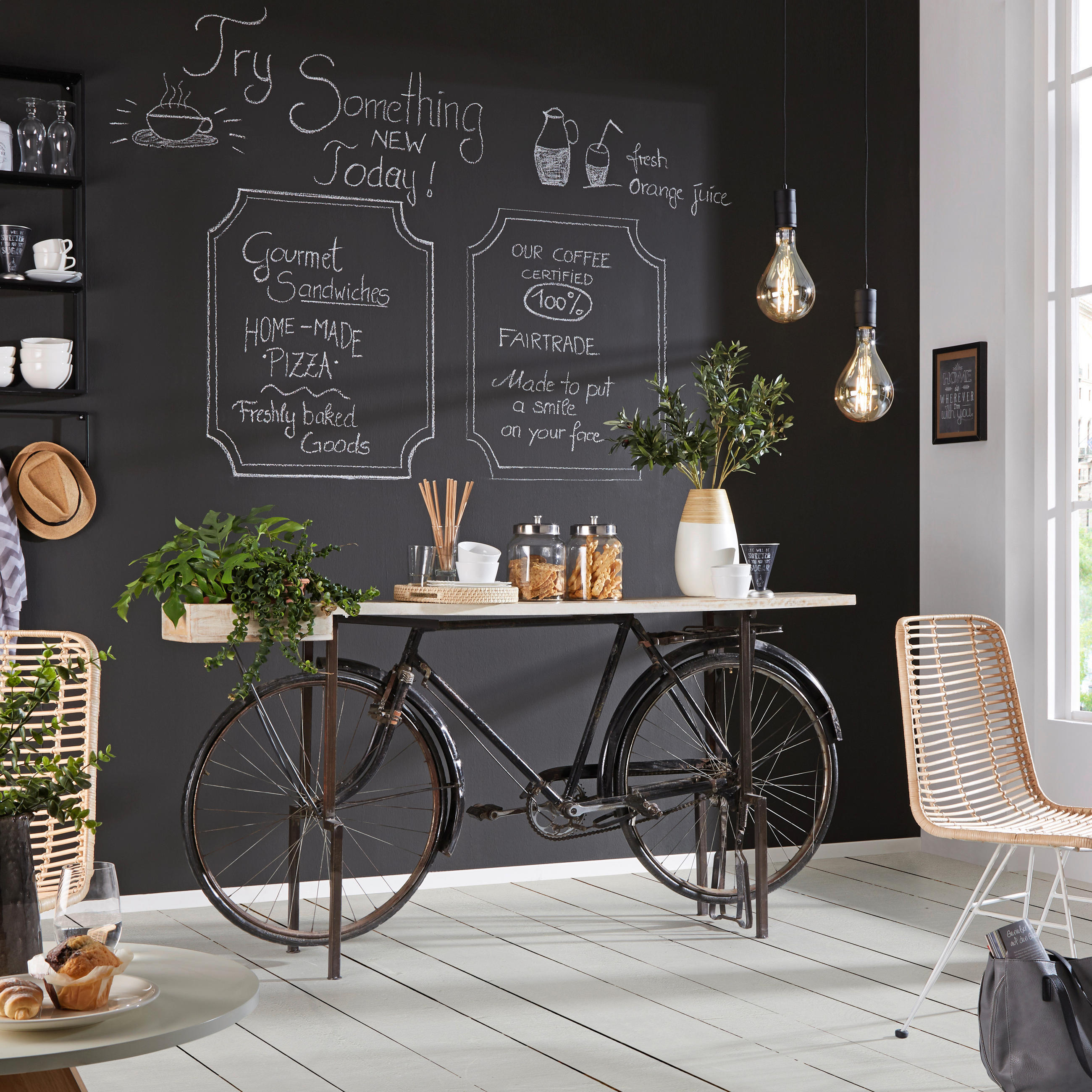 BÁRASZTAL  - natúr/piros, Trend, fa/fém (180/40/94cm) - Ambia Home