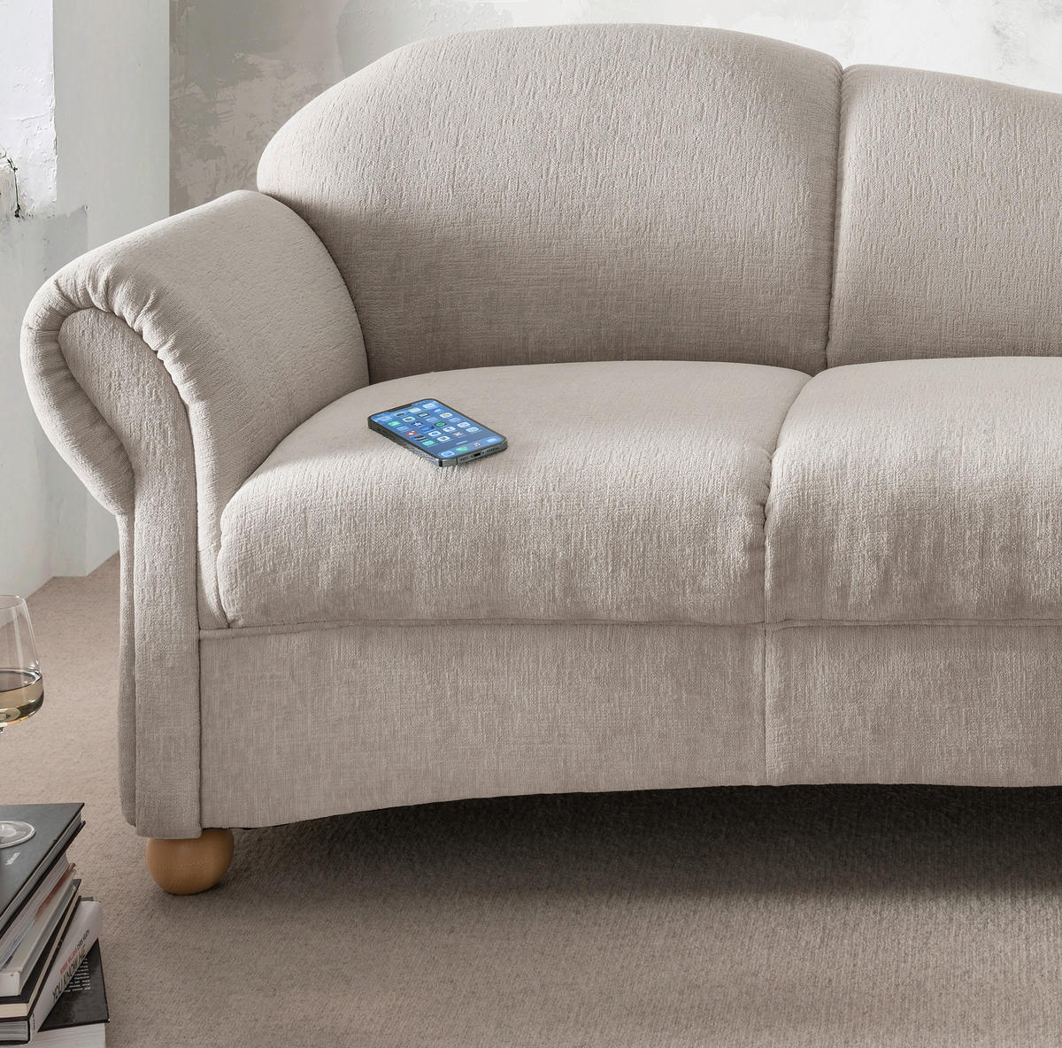 OTTOMANE Torello Mikrofaser Taupe  - Taupe/Wildeiche, KONVENTIONELL, Holz/Textil (86/84/190cm) - Livetastic
