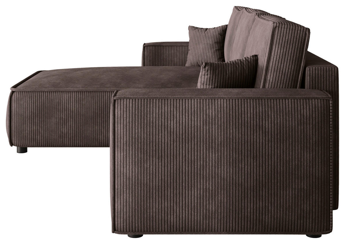 ECKSOFA Braun Cord Zierkissen, Rückenkissen, Bettkasten, Schlaffunktion, Rücken echt, Liegefläche im Originalstoff  - Schwarz/Braun, MODERN, Kunststoff/Textil (190/280cm) - Carryhome