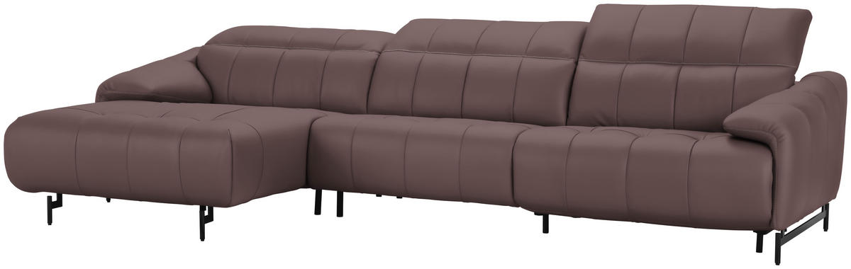 ECKSOFA in Echtleder Altrosa  165/313 cm  - Beige/Schwarz, Design, Leder/Metall (165/313cm) - Emilio Belluti