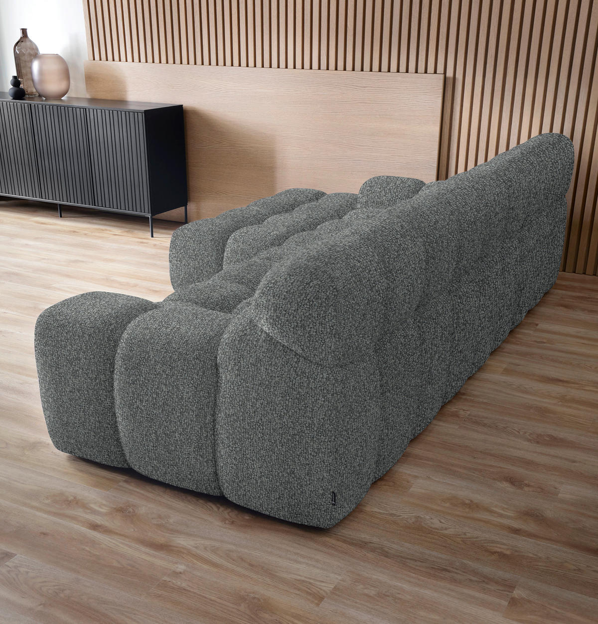 Ecksofa inkl. Funktion Dunkelgrau Webstoff  - Dunkelgrau/Schwarz, MODERN, Kunststoff/Textil (180/297cm) - Welnova
