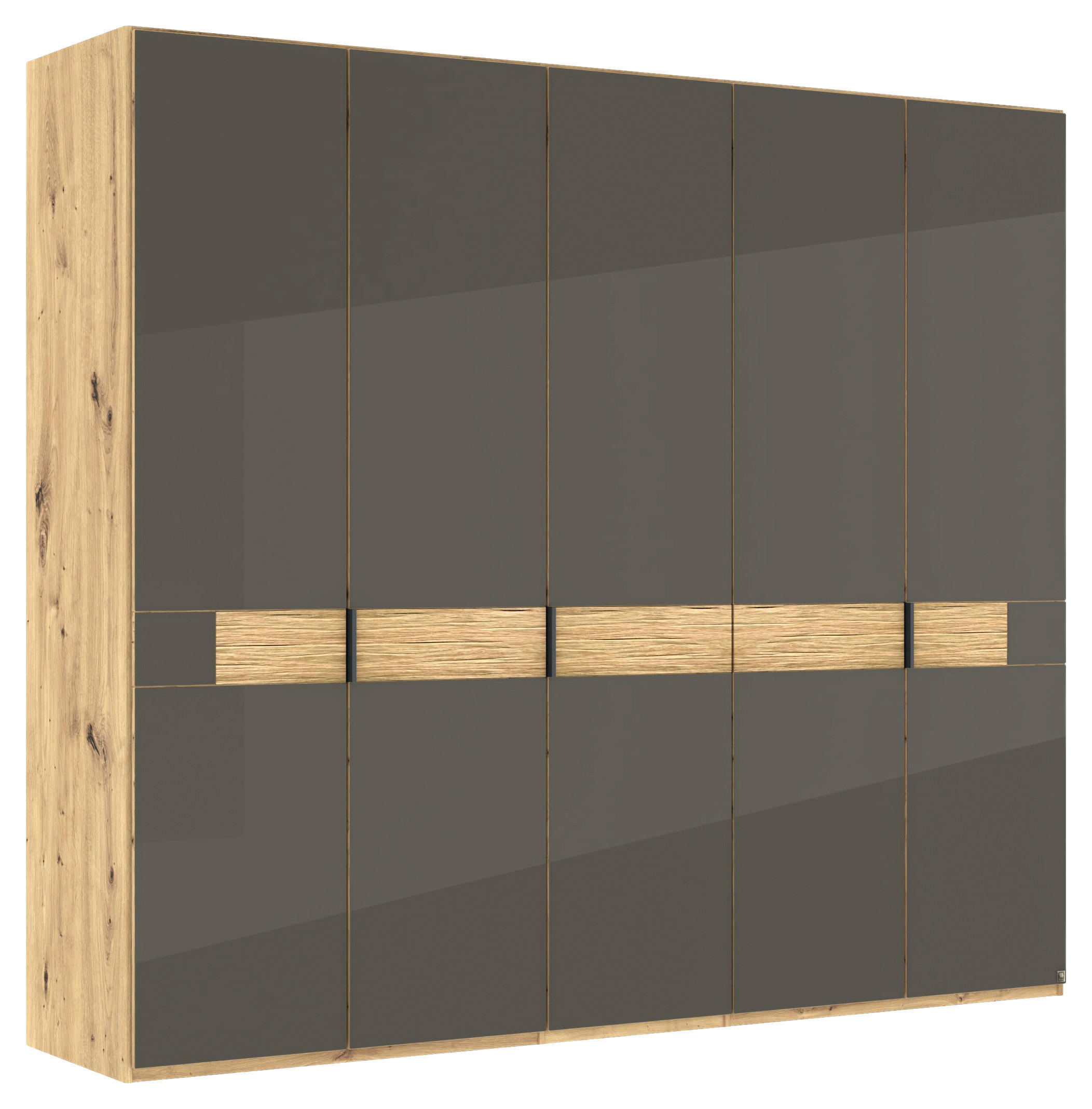 DREHTÜRENSCHRANK 250/216/58 cm,  in Braun, Eiche Bianco, 5 Tür(en)  - Schieferfarben/Eiche Bianco, Design, Glas/Holz (250/216/58cm) - Musterring