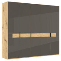 DREHTÜRENSCHRANK 250/216/58 cm,  in Braun, Eiche Bianco, 5 Tür(en)  - Schieferfarben/Eiche Bianco, Design, Glas/Holz (250/216/58cm) - Musterring
