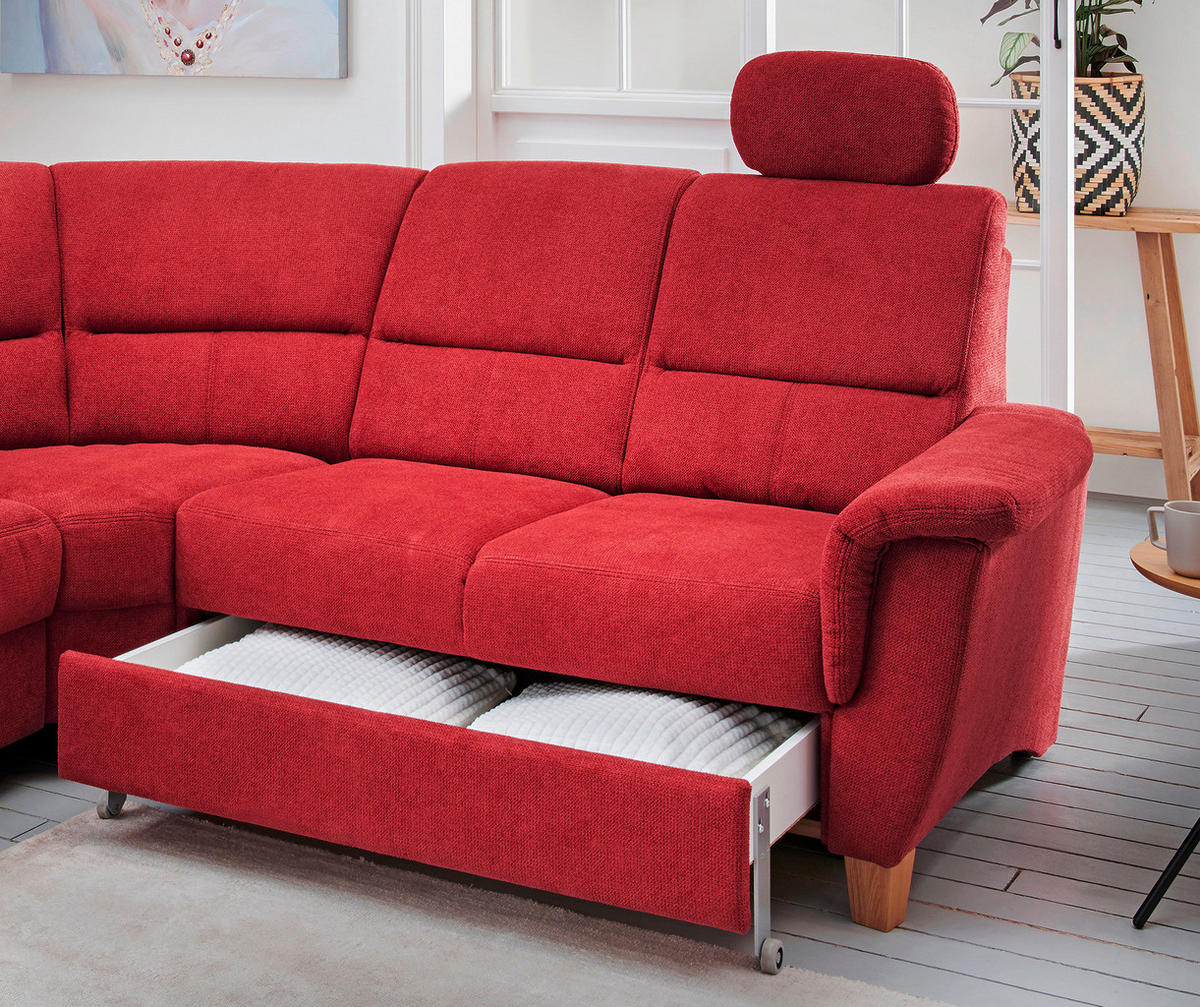 ECKSOFA in Struktur Rot  241/238 cm  - Wildeiche/Rot, KONVENTIONELL, Holz/Textil (241/238cm) - Livetastic