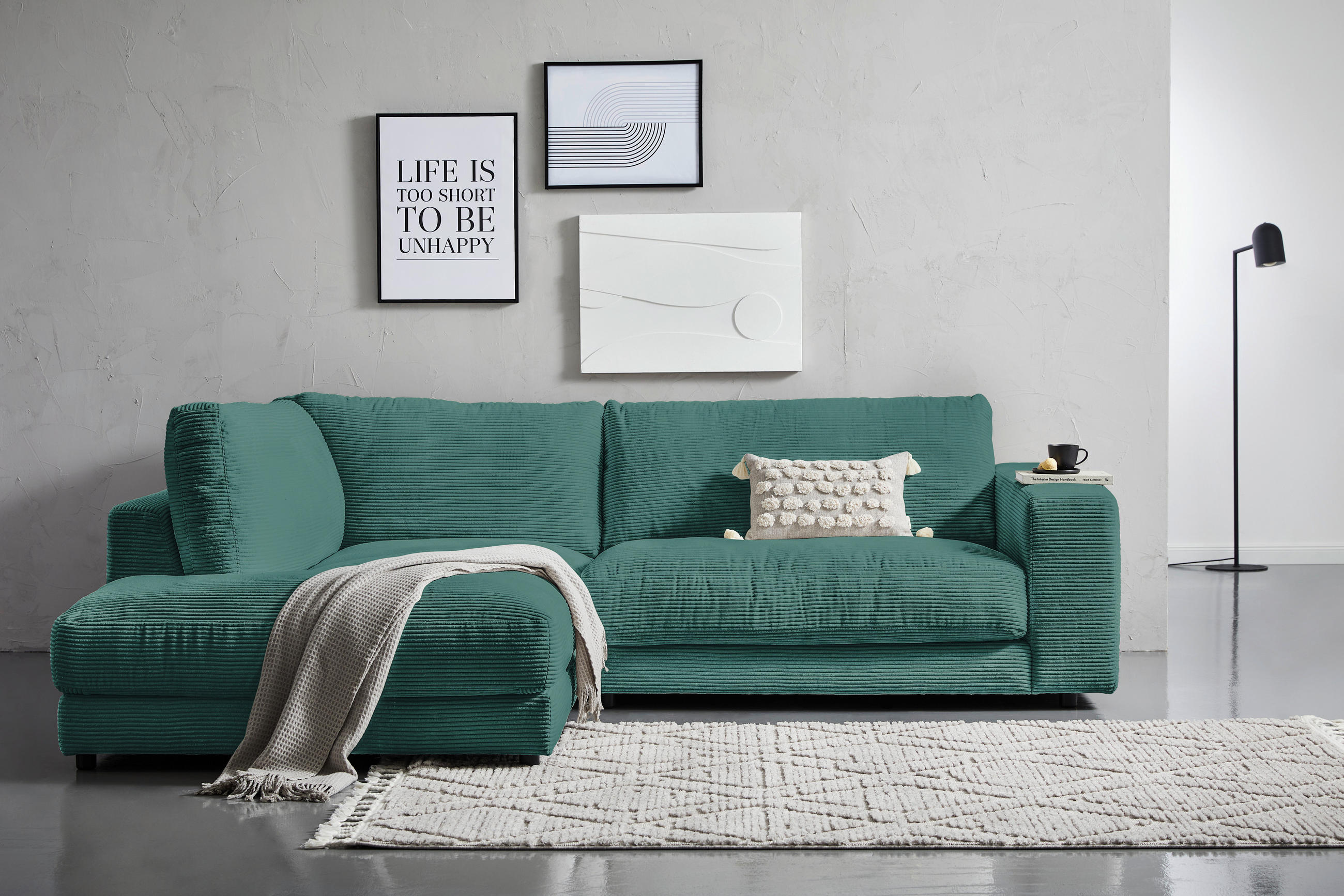 ECKSOFA in Cord Grün  - Schwarz/Grün, Design, Kunststoff/Textil (224/265cm) - Hom`in