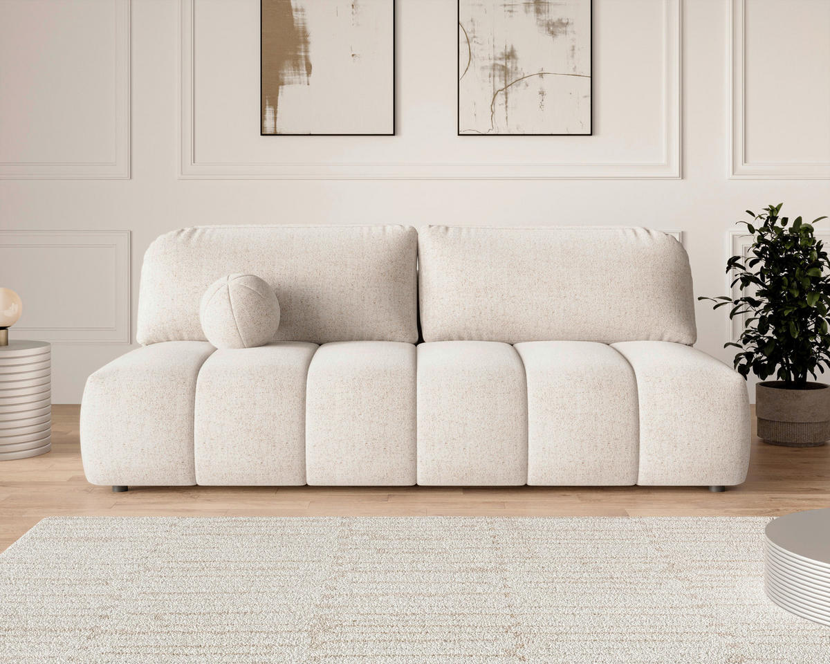 SCHLAFSOFA Chenille Creme  inkl. Zierkissen, Rückenkissen, Bettkasten, Schlaffunktion, Rücken echt, Liegefläche im Originalstoff  - Creme/Schwarz, MODERN, Kunststoff/Textil (210/88/104cm) - Milino