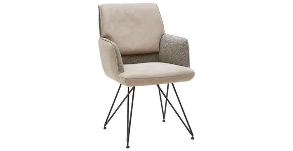 ARMLEHNSTUHL in Flachgewebe Echtleder naturbelassen - Beige/Schwarz, Design, Leder/Textil (57/90/68cm) - Ambiente