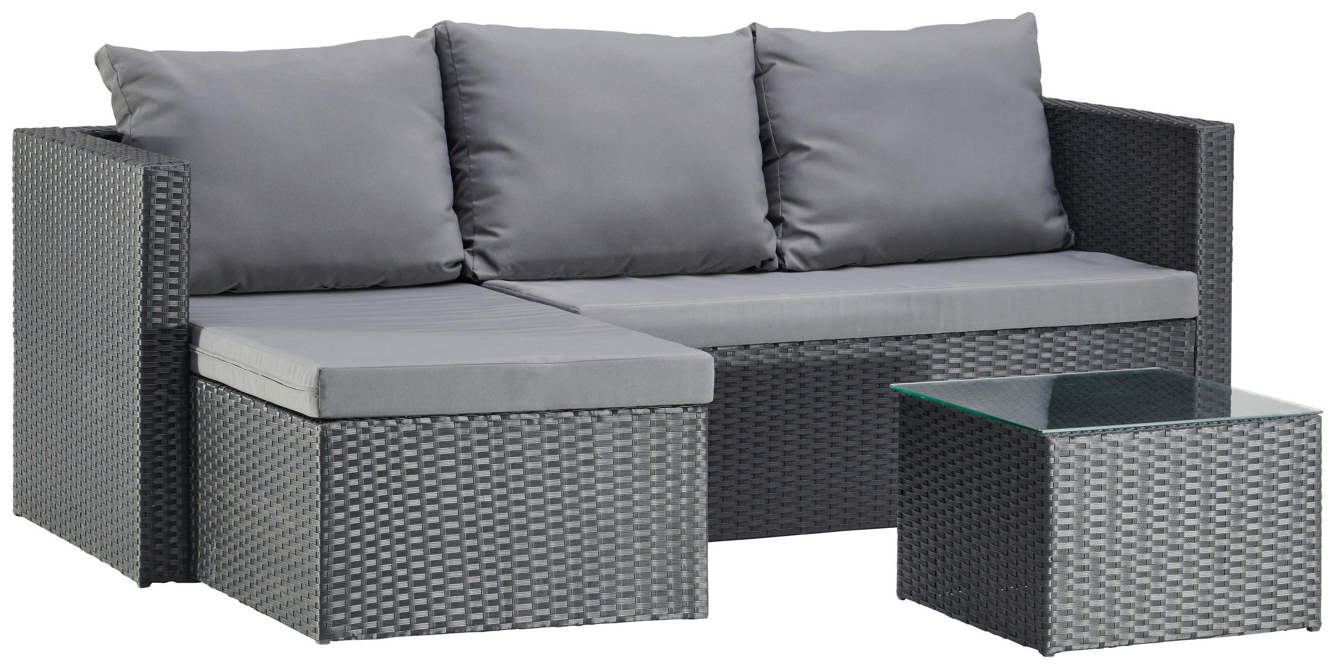 LOUNGEGARNITUR Grau, Schwarz  - Schwarz/Grau, MODERN, Glas/Kunststoff (121/188cm) - Ambia Garden