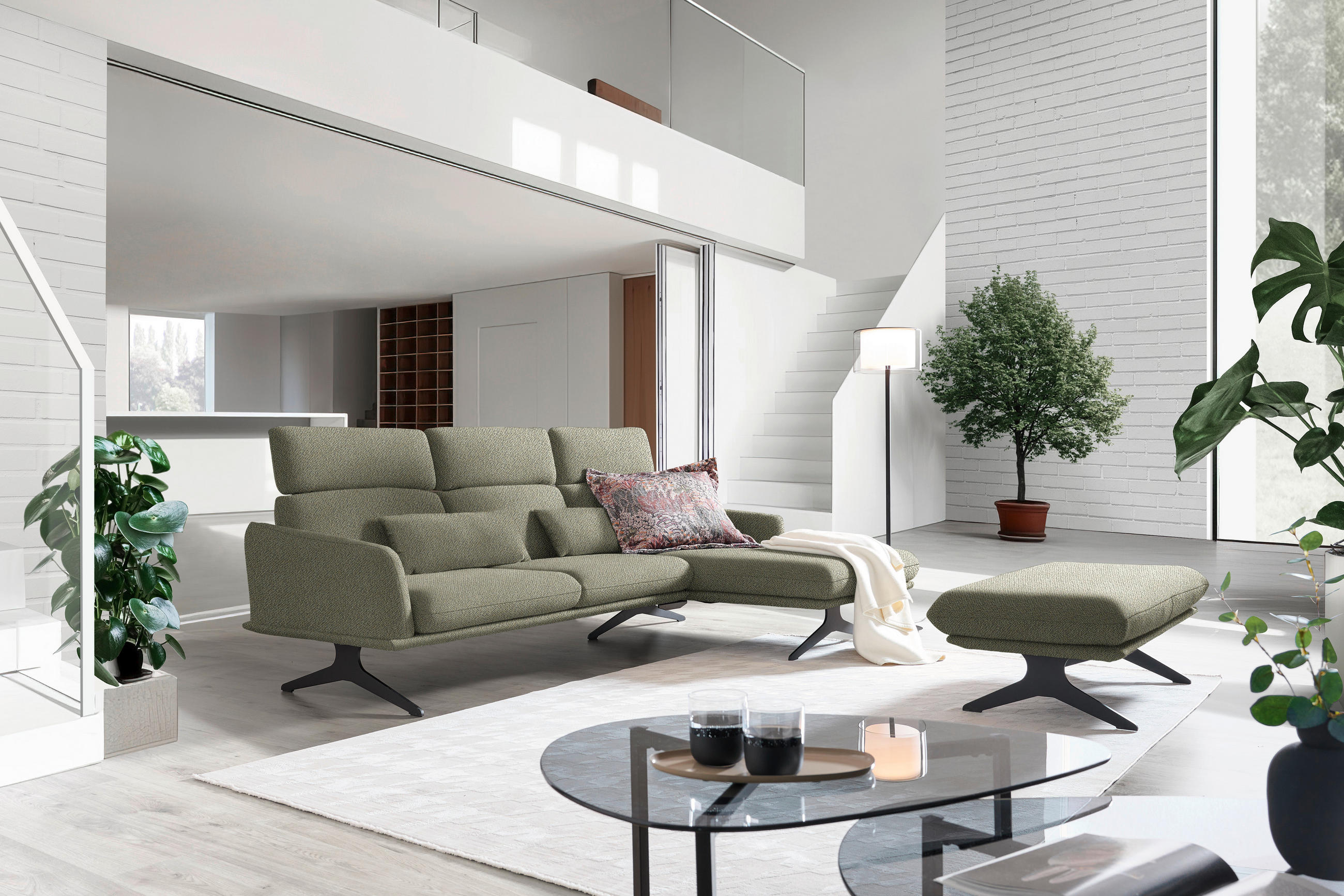 ECKSOFA in Flachgewebe Greige  - Greige/Schwarz, Design, Textil/Metall (259/152cm) - Dieter Knoll