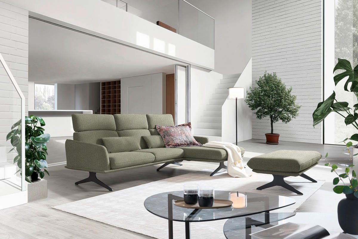 ECKSOFA in Flachgewebe Greige  - Greige/Schwarz, Design, Textil/Metall (259/152cm) - Dieter Knoll