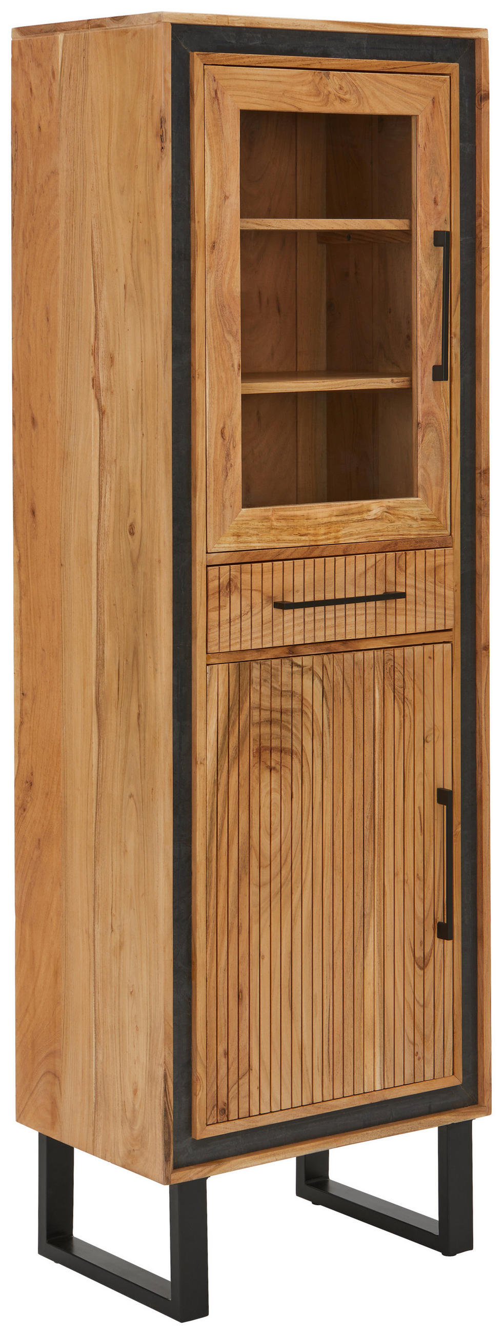 VITRÍNA, akácie, černá, barvy akácie, 60/185/40 cm - černá/barvy akácie, Lifestyle, kov/dřevo (60/185/40cm) - MID.YOU