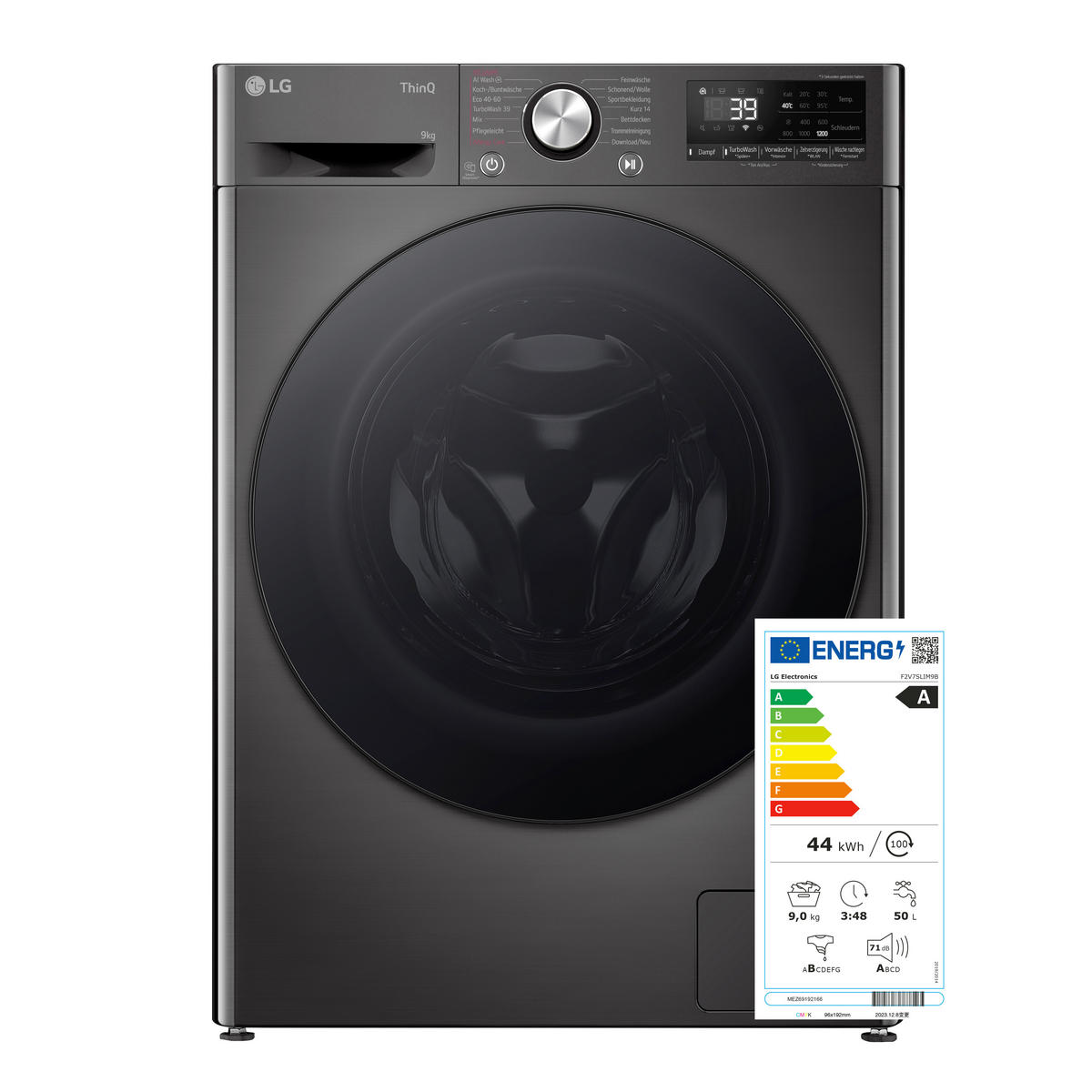 WASCHMASCHINE F2V7SLIM9B   - Schwarz, Basics, Metall (60/85/47,5cm) - LG