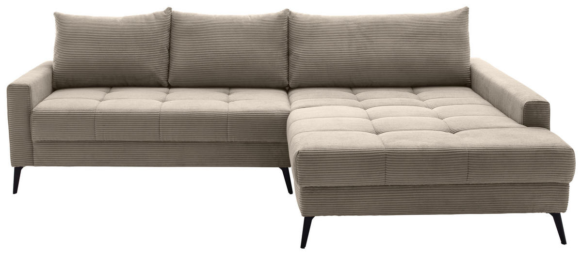 ECKSOFA Taupe Cord  - Taupe/Schwarz, KONVENTIONELL, Textil/Metall (280/173cm) - Hom`in