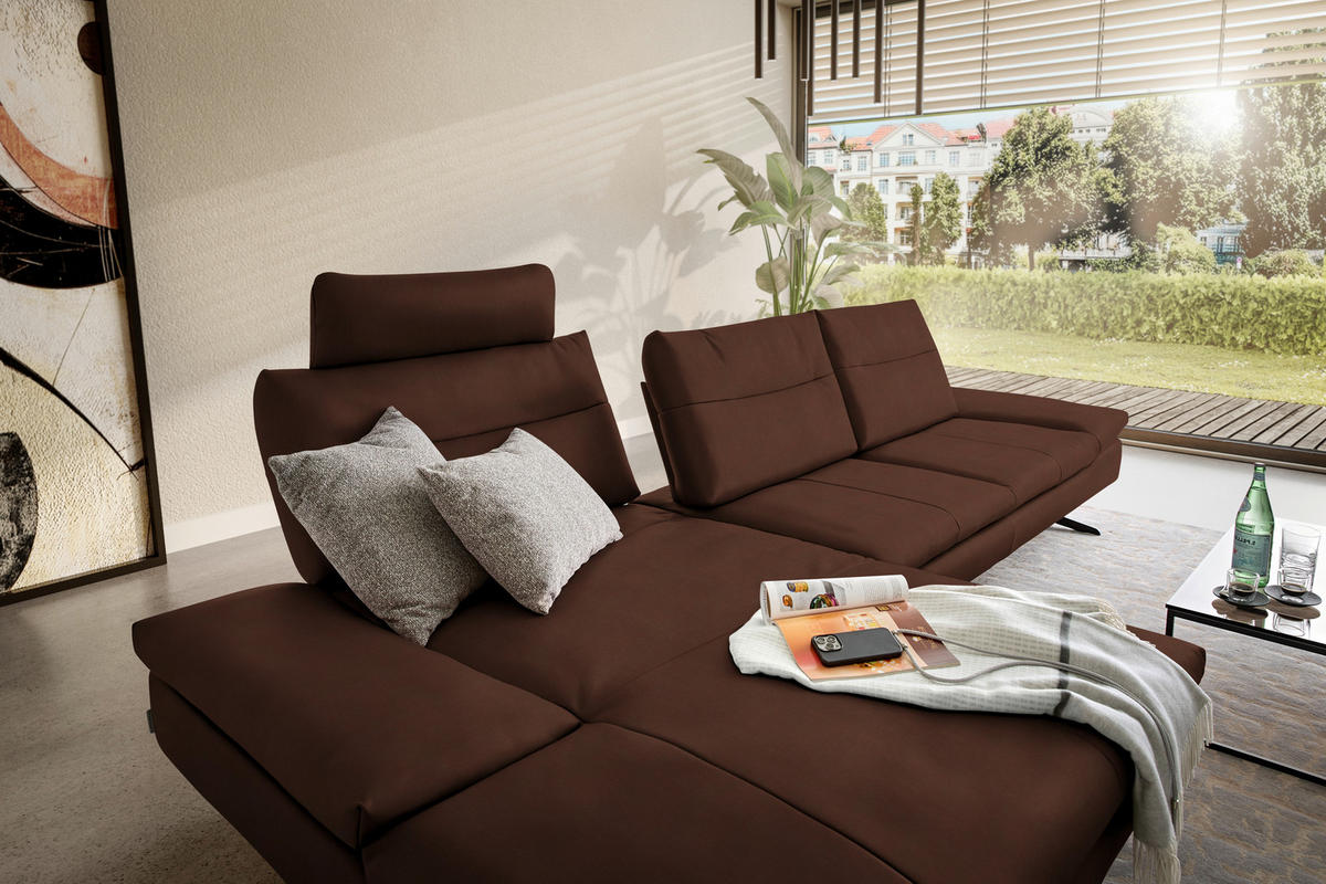 ECKSOFA in Echtleder Braun  - Schwarz/Braun, Modern, Leder/Metall (158/342cm) - Chilliano