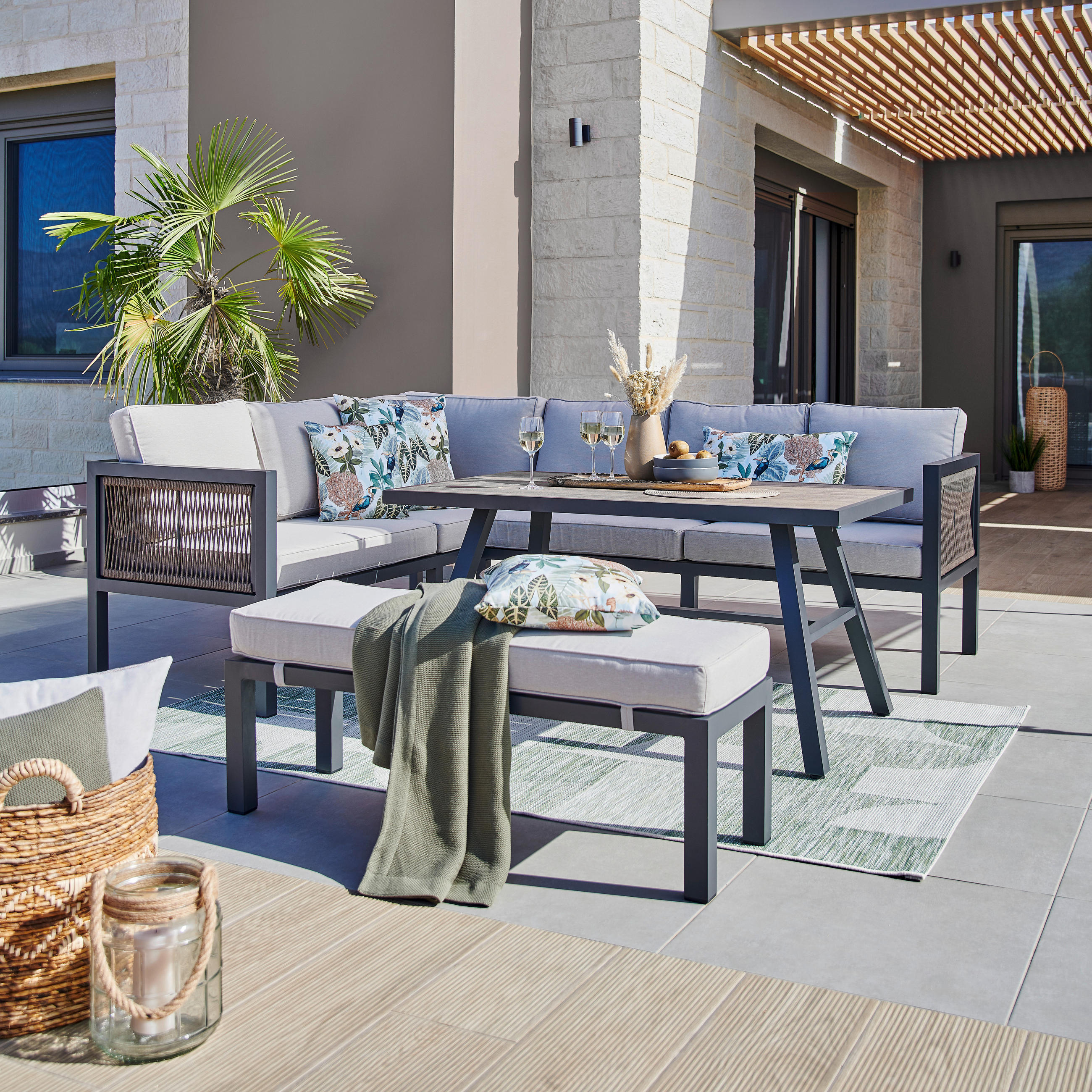 LOUNGEGARNITUR 16-teilig  195/242 cm  Aluminium  - Anthrazit/Beige, Design, Kunststoff/Textil (195/242cm) - Amatio