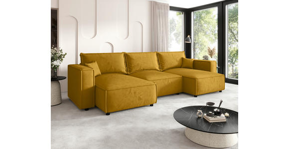 WOHNLANDSCHAFT Senfgelb Webstoff  - Senfgelb/Schwarz, MODERN, Kunststoff/Textil (350/153/68cm) - Xora