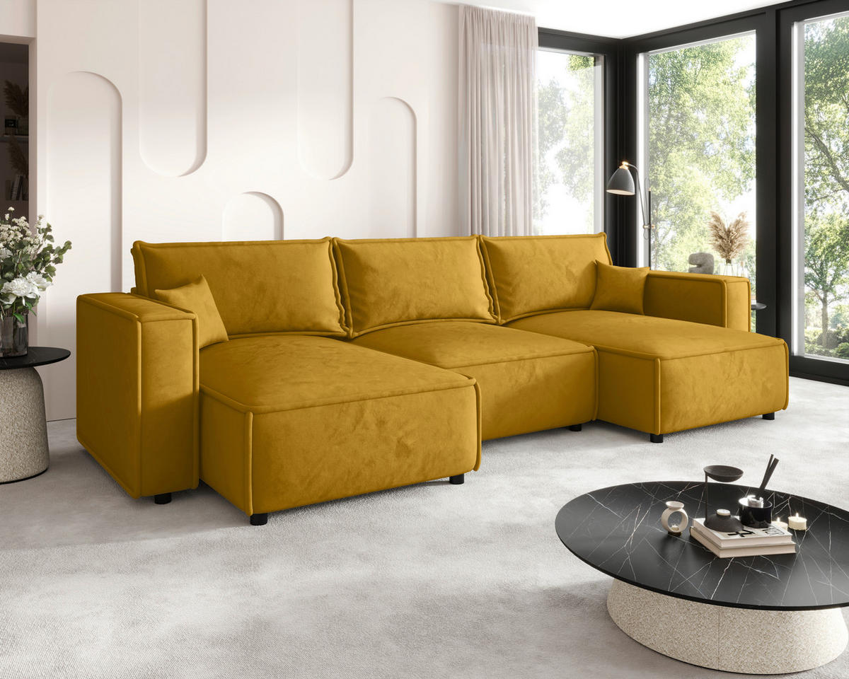 WOHNLANDSCHAFT Senfgelb Webstoff  - Senfgelb/Schwarz, MODERN, Kunststoff/Textil (350/153/68cm) - Xora